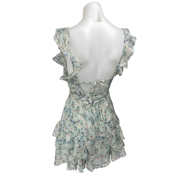 Windsor Romantic Blue Sleeveless Floral Ruffled Chiffon Mini Skater Dress Size S - Picture 4 of 7